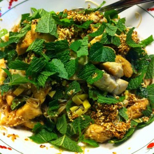 salade de vermicelles de riz, poulet et menthe fraîche